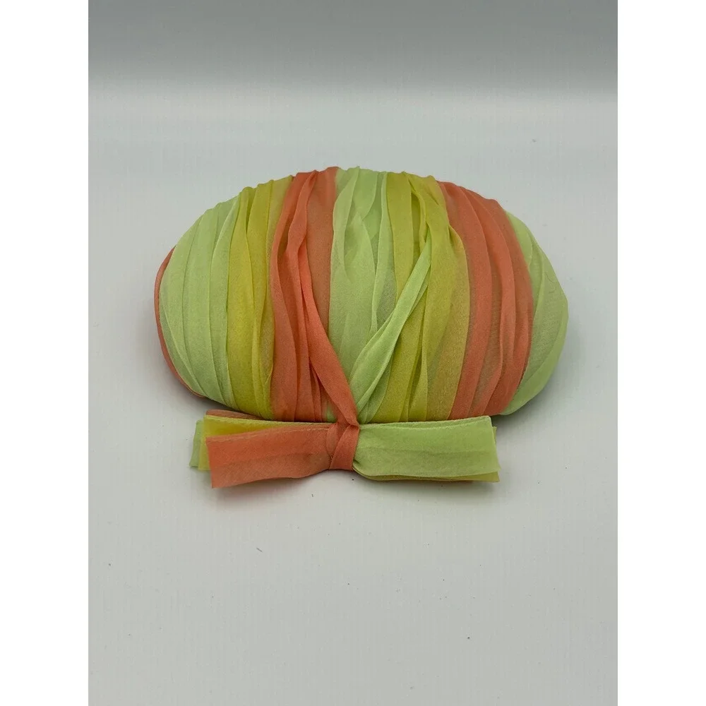 Vintage Jo Bailey Hats Fascinator Pillbox Green Yellow Peach Chiffon Bow 60s
